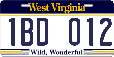 WV license plate 1BD012