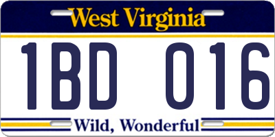 WV license plate 1BD016