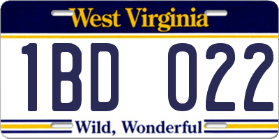 WV license plate 1BD022