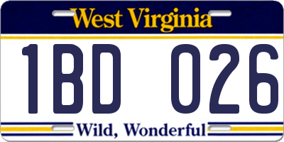 WV license plate 1BD026