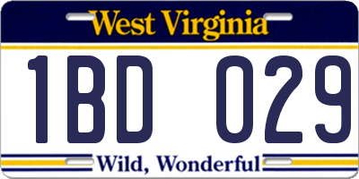 WV license plate 1BD029