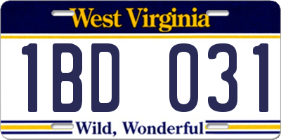 WV license plate 1BD031