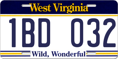 WV license plate 1BD032