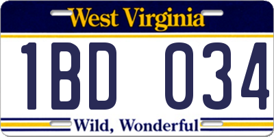WV license plate 1BD034