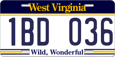 WV license plate 1BD036