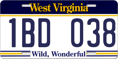 WV license plate 1BD038