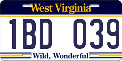 WV license plate 1BD039