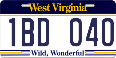 WV license plate 1BD040