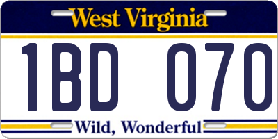 WV license plate 1BD070
