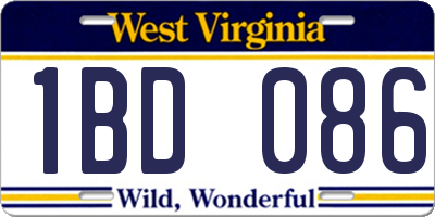 WV license plate 1BD086