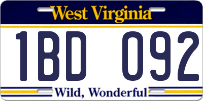 WV license plate 1BD092