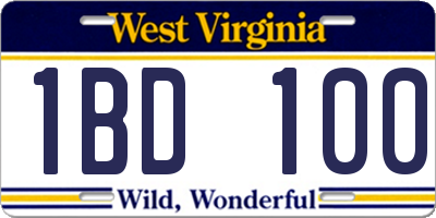 WV license plate 1BD100