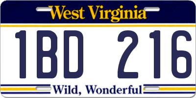 WV license plate 1BD216