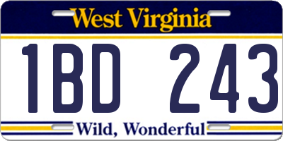WV license plate 1BD243