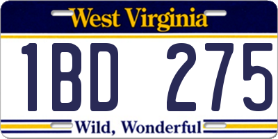 WV license plate 1BD275