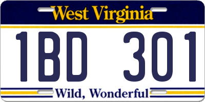 WV license plate 1BD301