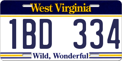 WV license plate 1BD334