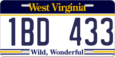 WV license plate 1BD433
