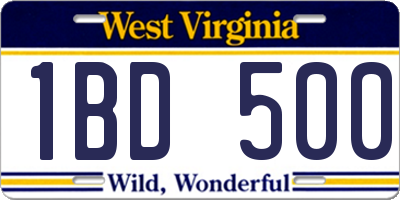 WV license plate 1BD500