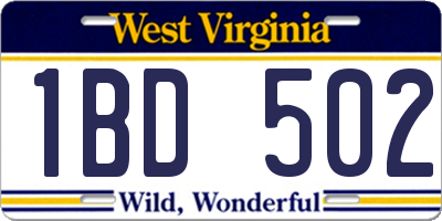 WV license plate 1BD502