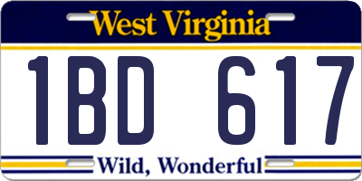 WV license plate 1BD617