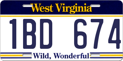 WV license plate 1BD674