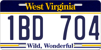 WV license plate 1BD704
