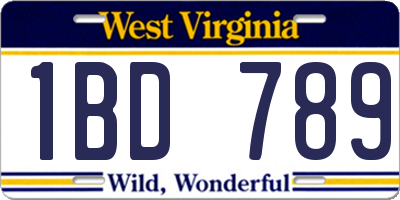 WV license plate 1BD789