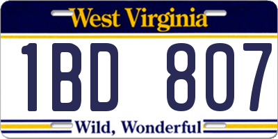 WV license plate 1BD807