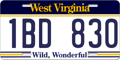 WV license plate 1BD830