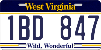 WV license plate 1BD847