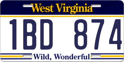 WV license plate 1BD874
