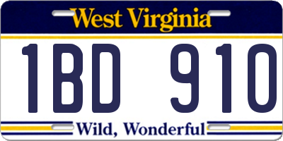 WV license plate 1BD910