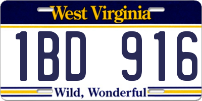 WV license plate 1BD916