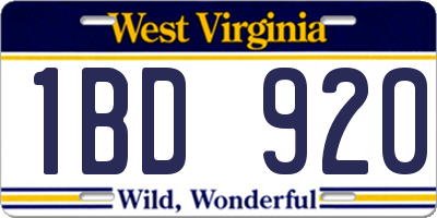 WV license plate 1BD920