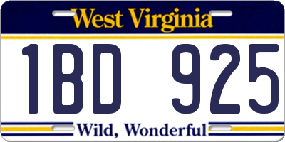 WV license plate 1BD925