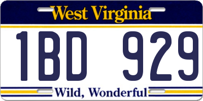 WV license plate 1BD929