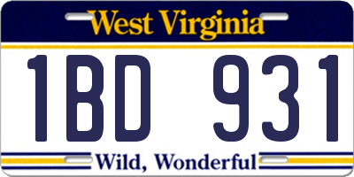 WV license plate 1BD931
