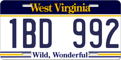 WV license plate 1BD992