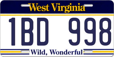 WV license plate 1BD998