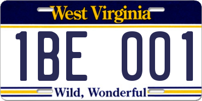 WV license plate 1BE001