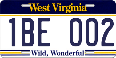 WV license plate 1BE002