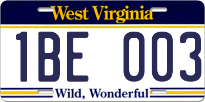 WV license plate 1BE003