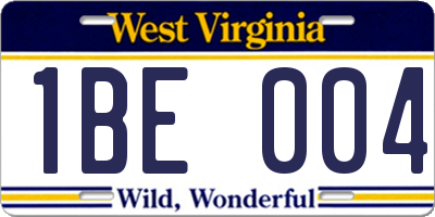 WV license plate 1BE004