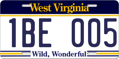 WV license plate 1BE005