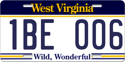 WV license plate 1BE006
