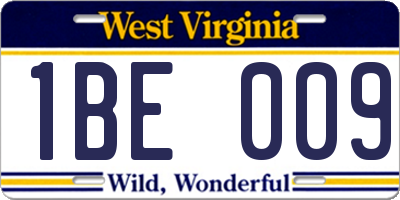 WV license plate 1BE009