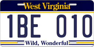 WV license plate 1BE010