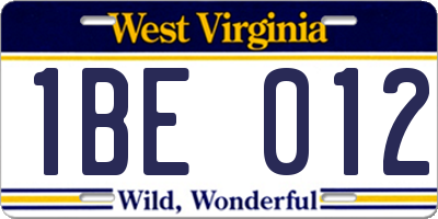 WV license plate 1BE012