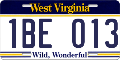 WV license plate 1BE013